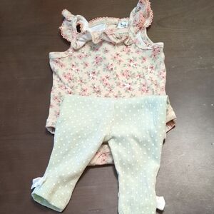 Nicole Miller Floral And Mint Polka Dot Baby Outfit